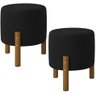 Kit 2 Puff Redondo Luxo Decorativo Charme Thor com Pés de Madeira Suede Preto - Pc Móveis - 1