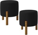 Ver imagem 1 de Kit 2 Puff Redondo Luxo Decorativo Charme Thor com Pés de Madeira Suede Preto - Pc Móveis