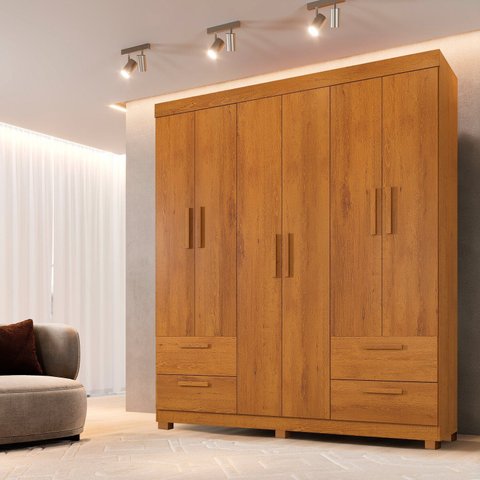 Guarda-Roupa Casal 6 Portas 4 Gavetas 100% MDF Flórida Yescasa Marrom/Cinamomo