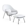 Poltrona Womb Chair com Puff Base Preta Sintético Branco - 1