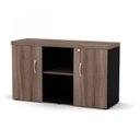 Ver imagem 1 de Armário Baixo Credenza PE40 Pandin 121,50 cm (largura) em MDP Cor Walnut e Preto Dois Nichos