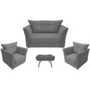 Ver imagem 1 de Kit Namoradeira + 2 Poltronas Decorativa Isis + 1 Puff Retangular Suede Cinza Pés Madeira Mz Decor