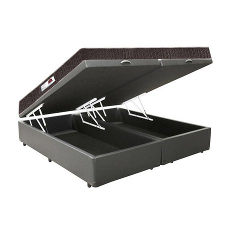 Cama Box Baú King Colchão Top Line Mola Bonnel + Box Bipartido Sintético Cinza Serra Negra 63x193x20