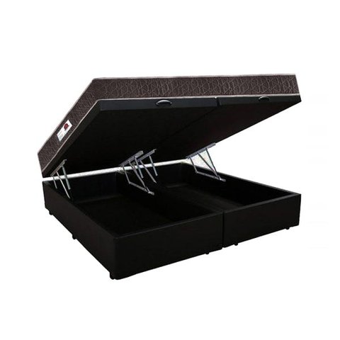 Cama Box Baú King Colchão Classic Mola Ensacada + Box Bipartido Sintético Preto Serra Negra 67x193x2