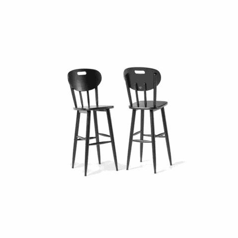 Kit 2 Cadeiras Altas de Madeira Torneada - 73cm Preta
