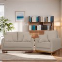 Ver imagem 2 de Kit Poltrona e Sofa Sena 2 Lugar Base de Madeira para Sala Hotel Linho Bege