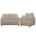 Ver imagem 1 de Kit Poltrona e Sofa Sena 2 Lugar Base de Madeira para Sala Hotel Linho Bege