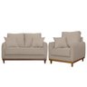 Kit Poltrona e Sofa Sena 2 Lugar Base de Madeira para Sala Hotel Linho Bege - 1
