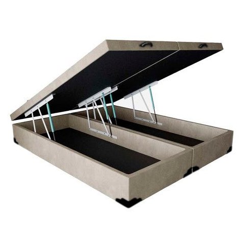 Base Box Baú Bipartido Queen Suede Bege 40x158x198 Serra Negra