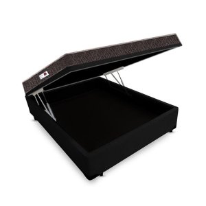 Cama Box Baú Casal Colchão Top Line Mola Bonnel + Box Suede Preto Serra Negra 63x138x188