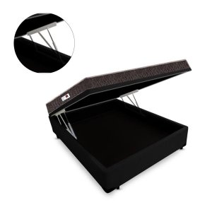 Cama Box Baú Casal Colchão Top Line Mola Bonnel + Box Baú Suede Preto Serra Negra 62x138x188