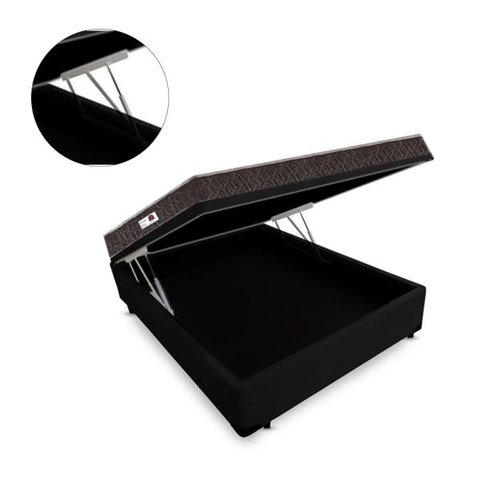 Cama Box Baú Casal Colchão Molas Ensacadas + Box Suede Preto Serra Negra 68x138x188