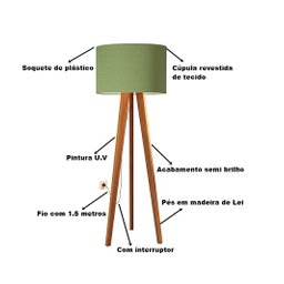 Luminária de Chão Tripé Delta com Cúpula Abajur Verde/nature - 6