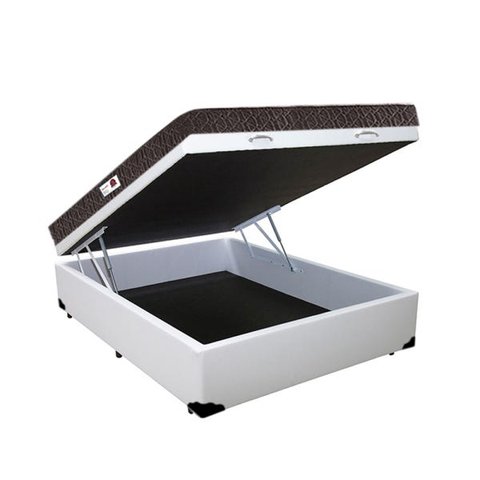 Cama Box Baú Casal Colchão Classic Mola Ensacada + Box Sintético Branco Serra Negra 67x138x188