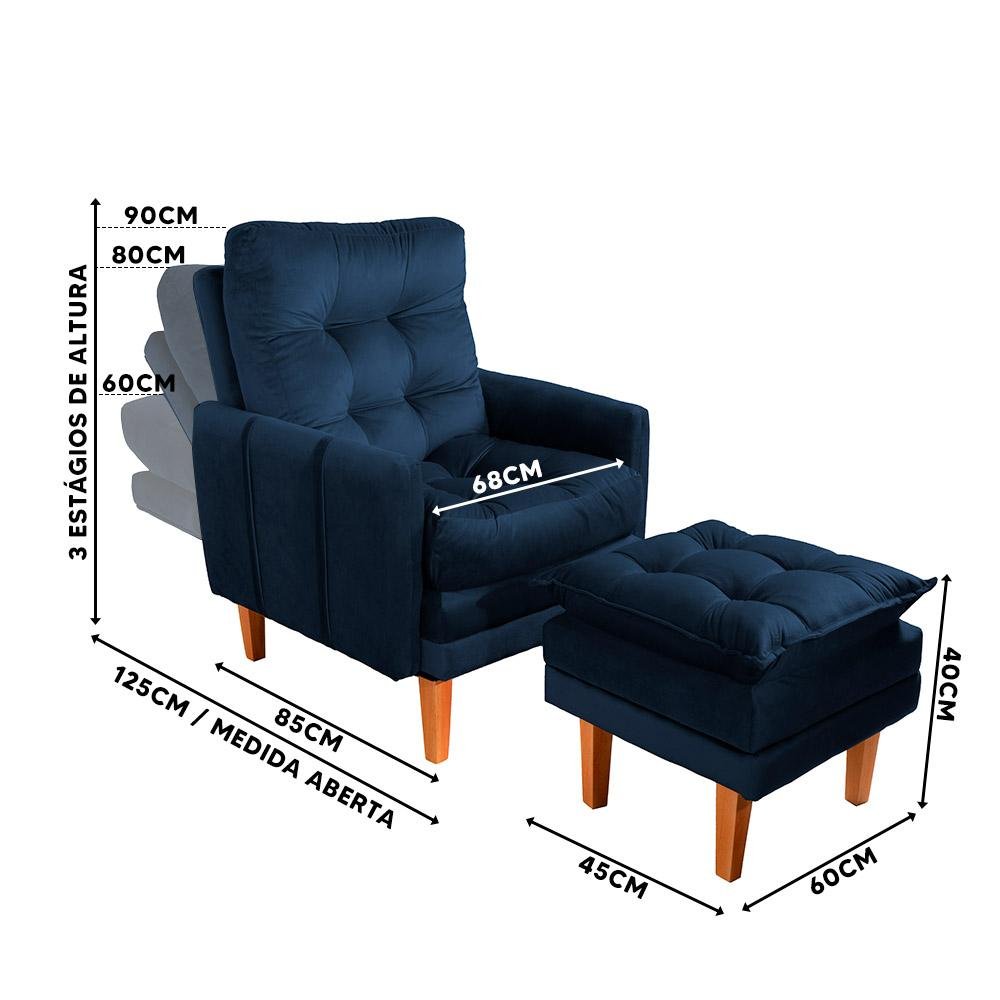 Poltrona Para Leitura Reclinável Com Puff Veludo Azul Veneza Boutique ...