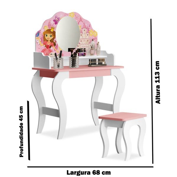 Conjunto Infantil Completo Princesas Cama, Guarda-Roupa e Penteadeira Carruagem Rosa - 7