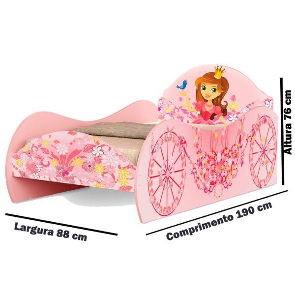 Conjunto Infantil Completo Princesas Cama, Guarda-Roupa e Penteadeira Carruagem Rosa - 3