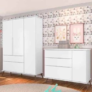 Roupeiro 3 Portas e Cômoda 1 Porta Melinda 100% MDF Branco