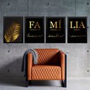 Ver imagem 1 de Kit 4 Quadros Família - Folha Dourada 24x18cm:madeira Branca