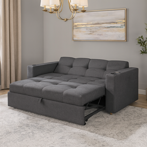 Sofá Cama Reclinável Retrátil Austin Pompeia Chumbo com Carregador e Porta Copos