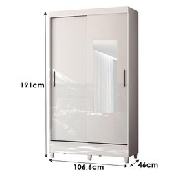 Guarda Roupa Solteiro 2 Portas de Correr com Espelho e Pés Fit Branco Brilho - Santos Andirá - 3 Guarda Roupa Solteiro 2 Portas de Correr com Espelho e Pés Fit Branco Brilho - Santos Andirá - 3