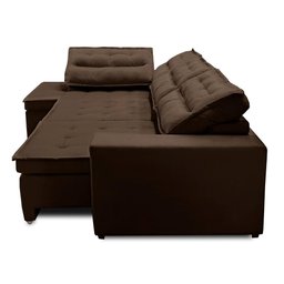 Sofá de Canto Retrátil e Reclinável com Molas 3,00x2,00 Esq Virginia Suede Marrom Adonai - 3