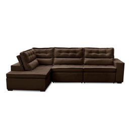Sofá de Canto Retrátil e Reclinável com Molas 3,00x2,00 Esq Virginia Suede Marrom Adonai - 2