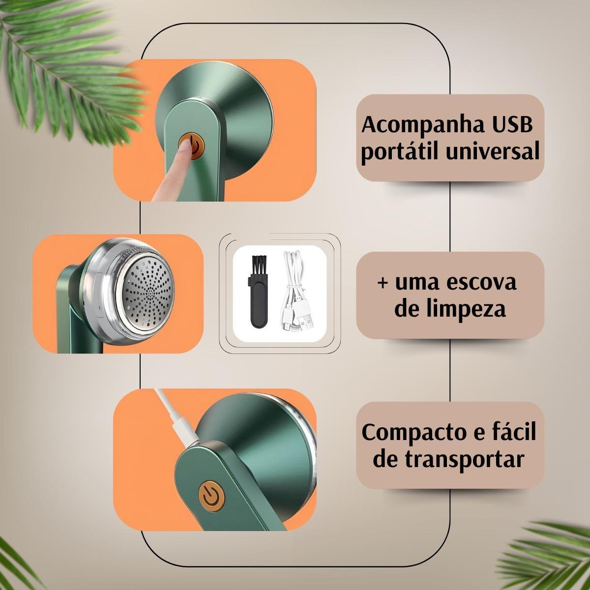 Removedor Pelos Fiapos Elétrico Verde Usb Portátil - 4