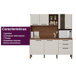Armário de Cozinha Compacta 7 Portas 2 Gavetas Mega - Nogueira/off White - 6