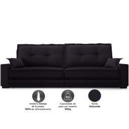 Sofá Palermo 2,40m Retrátil e Reclinável Velosuede Preto - Netsofás - 3