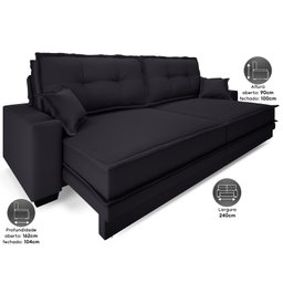 Sofá Palermo 2,40m Retrátil e Reclinável Velosuede Preto - Netsofás - 2