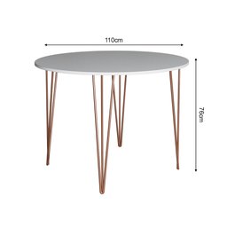 Mesa com 4 Cadeiras Katrina Cobre Elen Hairpin 110cm Jantar Branca Base Cobre - 5