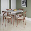 Ver imagem 1 de Mesa com 4 Cadeiras Katrina Cobre Elen Hairpin 110cm Jantar Branca Base Cobre