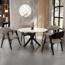 Ver imagem 2 de Cadeira para Sala de Jantar Estar Living Estofada Suran L02 Preto Bouclê Bege - Lyam Decor