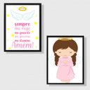 Ver imagem 1 de Kit 2 Quadros Infantis Anjo Da Guarda Rosa 24x18cm:Madeira preta