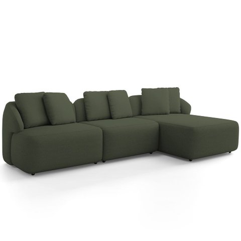 Sofá 3 Lugares com Chaise Direito Sala Living 248cm Arlo F04 Linho Verde Tc-10056 - Lyam Decor