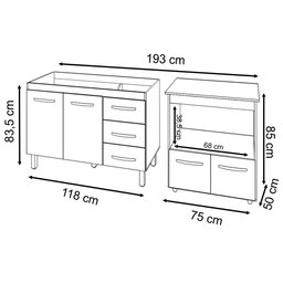 Balcão Armário Cozinha Gabinete de Pia 120 Cm Bruna e Balcão para Microondas e Forno Elétrico Amanda - 6