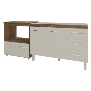 Balcão Armário Cozinha Gabinete de Pia 120 Cm Bruna e Balcão para Microondas e Forno Elétrico Amanda