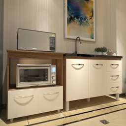 Balcão Armário Cozinha Gabinete de Pia 120 Cm Bruna e Balcão para Microondas e Forno Elétrico Amanda - 2