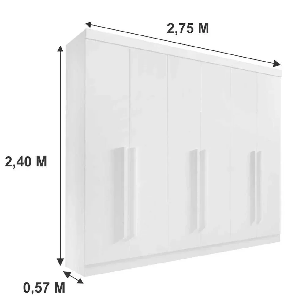 Guarda Roupa Da Vinci Plus 6 Portas 6 Gravetas 100% Mdf D'doro BRANCO - 2