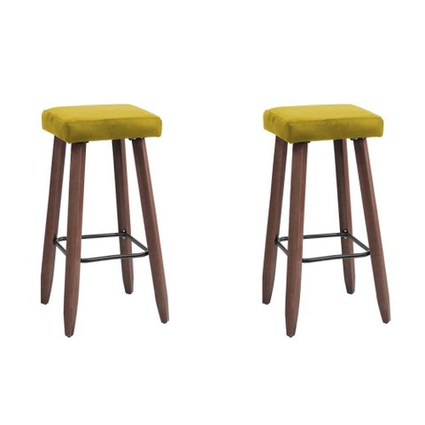Kit 2 Banquetas Altas Quadradas Pés Madeira Modelo Paris:amarelo