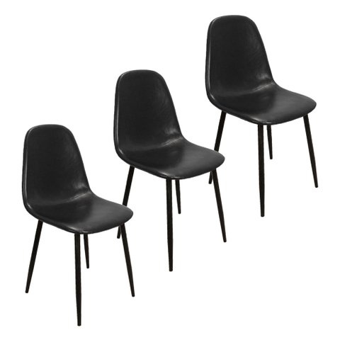 Kit 3 Cadeiras Tânia Charla Estofada Pu Vintage Base Cor Preta - Preto