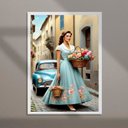 Ver imagem 2 de Quadro Anos 50 - Mulher Carro e Flores 33x24cm - com Vidro:moldura Preta