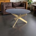 Ver imagem 3 de Mesa de Centro Circular Tampo Acrílico Sala Estar Decorativa Pés Madeira Apenas Encaixe e Pronto