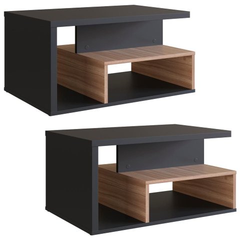 Kit 2 Mesa de Centro para Sala 68 Cm B92 Preto Montana Novam