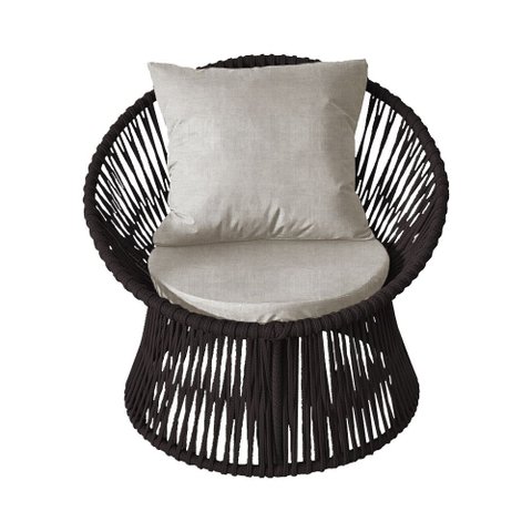 Poltrona Decorativa Estofada Sol com Almofada em Corda Náutica e Base em Alumínio Cinza/marrom