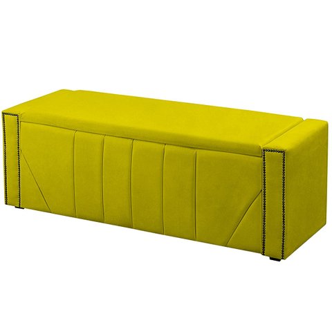 Calçadeira Baú Casal Estofada Toronto Veludo Amarelo