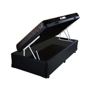 Cama Box Baú Solteiro Colchão Classic Mola Ensacada + Box Sintético Preto Serra Negra 67x88x188