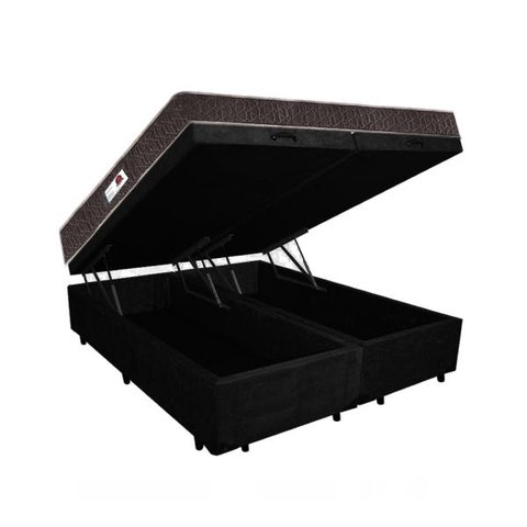 Cama Box Baú Queen Colchão Classic Mola Ensacada + Box Bipartido Suede Preto Serra Negra 67x158x198
