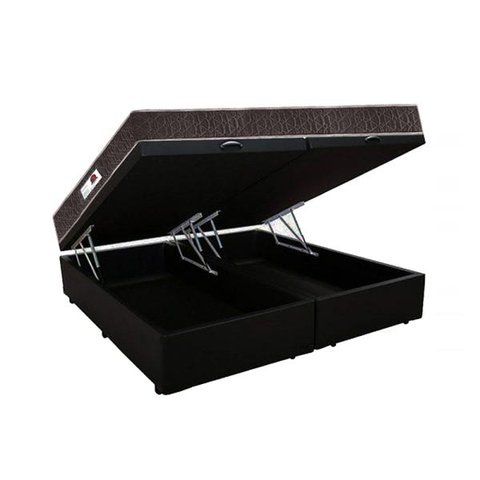Cama Box Baú Queen Colchão Classic Mola Ensacada + Box Bipartido Sintético Preto Serra Negra 67x158x